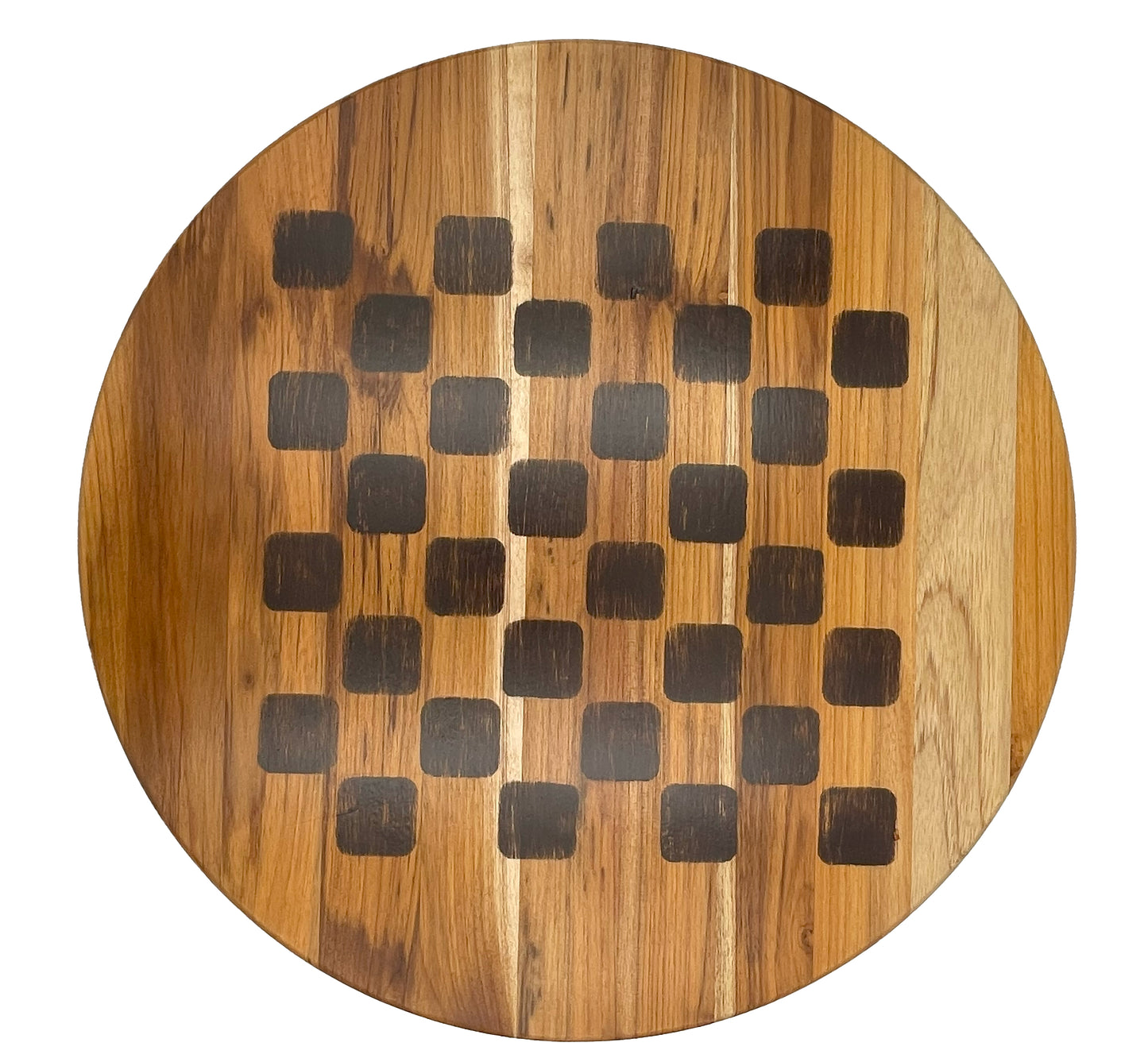 Deluxe Round Double Sided Marble/Chess/Checker Teak Wood Game Board