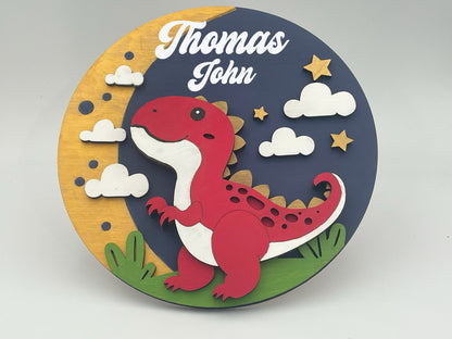 Custom Dino 3D Wood Nursery Name Sign Personalized